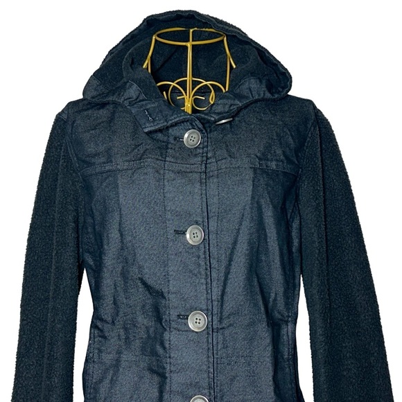 Prana Mixed Media Toni Jacket in Dark Indigo with Warm Arms in Black & Hoodie, S - Picture 8 of 16